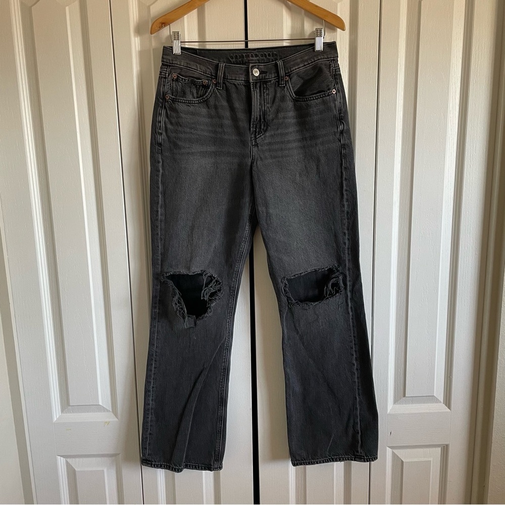 American Eagle 90s Bootcut Jeans Women’s 8 Black Wash Ripped Distressed Grunge